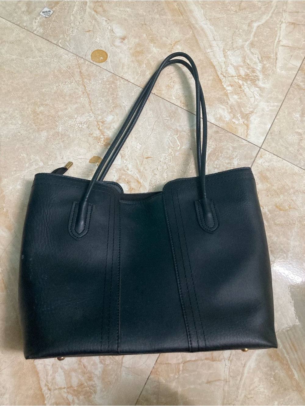Black Leather Tote Bag by